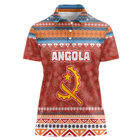 Angola Christmas Women Polo Shirt with Red Snowflake Pattern Tribal Santa Claus Motif - Wonder Print Shop