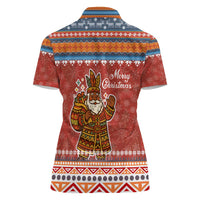 Angola Christmas Women Polo Shirt with Red Snowflake Pattern Tribal Santa Claus Motif - Wonder Print Shop