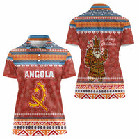 Angola Christmas Women Polo Shirt with Red Snowflake Pattern Tribal Santa Claus Motif - Wonder Print Shop
