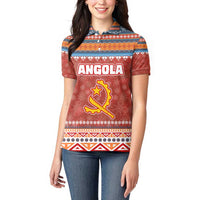 Angola Christmas Women Polo Shirt with Red Snowflake Pattern Tribal Santa Claus Motif - Wonder Print Shop