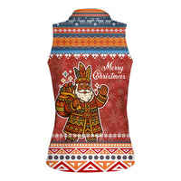 Angola Christmas Women Sleeveless Polo Shirt with Red Snowflake Pattern Tribal Santa Claus Motif - Wonder Print Shop