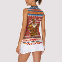 Angola Christmas Women Sleeveless Polo Shirt with Red Snowflake Pattern Tribal Santa Claus Motif - Wonder Print Shop