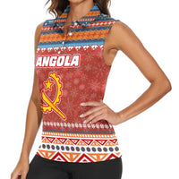 Angola Christmas Women Sleeveless Polo Shirt with Red Snowflake Pattern Tribal Santa Claus Motif - Wonder Print Shop