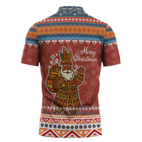 Angola Christmas Zipper Polo Shirt with Red Snowflake Pattern Tribal Santa Claus Motif - Wonder Print Shop