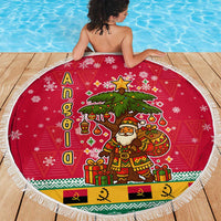 Angola Christmas Beach Blanket with Santa, Gifts, and National Flag Map Motif - Wonder Print Shop