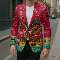 Angola Christmas Blazer with Santa, Gifts, and National Flag Map Motif - Wonder Print Shop