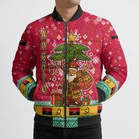 Angola Christmas Bomber Puffer Jacket with Santa, Gifts, and National Flag Map Motif - Wonder Print Shop