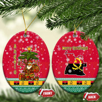 Angola Christmas Ceramic Ornament with Santa, Gifts, and National Flag Map Motif - Wonder Print Shop