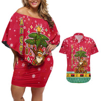 Angola Christmas Couples Matching Off Shoulder Short Dress and Hawaiian Shirt with Santa, Gifts, and National Flag Map Motif - Wonder Print Shop