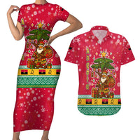 Angola Christmas Couples Matching Short Sleeve Bodycon Dress and Hawaiian Shirt with Santa, Gifts, and National Flag Map Motif - Wonder Print Shop