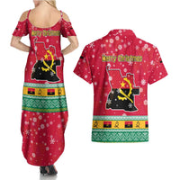 Angola Christmas Couples Matching Summer Maxi Dress and Hawaiian Shirt with Santa, Gifts, and National Flag Map Motif - Wonder Print Shop