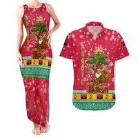 Angola Christmas Couples Matching Tank Maxi Dress and Hawaiian Shirt with Santa, Gifts, and National Flag Map Motif - Wonder Print Shop