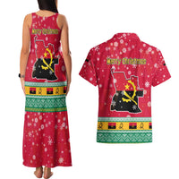 Angola Christmas Couples Matching Tank Maxi Dress and Hawaiian Shirt with Santa, Gifts, and National Flag Map Motif - Wonder Print Shop