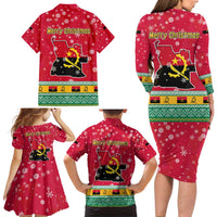 Angola Christmas Family Matching Long Sleeve Bodycon Dress and Hawaiian Shirt with Santa, Gifts, and National Flag Map Motif - Wonder Print Shop