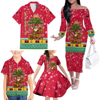 Angola Christmas Family Matching Off The Shoulder Long Sleeve Dress and Hawaiian Shirt with Santa, Gifts, and National Flag Map Motif - Wonder Print Shop