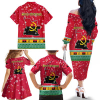 Angola Christmas Family Matching Off The Shoulder Long Sleeve Dress and Hawaiian Shirt with Santa, Gifts, and National Flag Map Motif - Wonder Print Shop