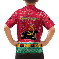 Angola Christmas Family Matching Off Shoulder Maxi Dress and Hawaiian Shirt with Santa, Gifts, and National Flag Map Motif - Wonder Print Shop