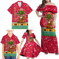 Angola Christmas Family Matching Off Shoulder Maxi Dress and Hawaiian Shirt with Santa, Gifts, and National Flag Map Motif - Wonder Print Shop