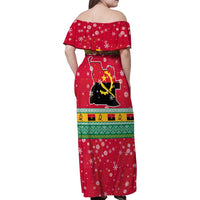 Angola Christmas Family Matching Off Shoulder Maxi Dress and Hawaiian Shirt with Santa, Gifts, and National Flag Map Motif - Wonder Print Shop