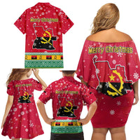 Angola Christmas Family Matching Off Shoulder Short Dress and Hawaiian Shirt with Santa, Gifts, and National Flag Map Motif - Wonder Print Shop