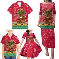 Angola Christmas Family Matching Puletasi and Hawaiian Shirt with Santa, Gifts, and National Flag Map Motif - Wonder Print Shop