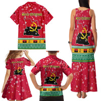 Angola Christmas Family Matching Tank Maxi Dress and Hawaiian Shirt with Santa, Gifts, and National Flag Map Motif - Wonder Print Shop