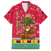 Angola Christmas Hawaiian Shirt with Santa, Gifts, and National Flag Map Motif - Wonder Print Shop