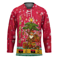 Angola Christmas Hockey Jersey with Santa, Gifts, and National Flag Map Motif - Wonder Print Shop