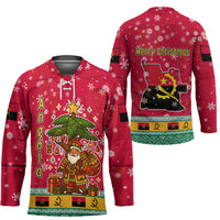 Angola Christmas Hockey Jersey with Santa, Gifts, and National Flag Map Motif - Wonder Print Shop