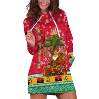 Angola Christmas Hoodie Dress with Santa, Gifts, and National Flag Map Motif - Wonder Print Shop