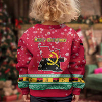 Angola Christmas Kid Ugly Christmas Sweater with Santa, Gifts, and National Flag Map Motif - Wonder Print Shop