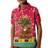 Angola Christmas Kid Polo Shirt with Santa, Gifts, and National Flag Map Motif - Wonder Print Shop