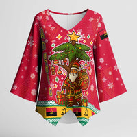 Angola Christmas Kimono Sleeve Blouse with Santa, Gifts, and National Flag Map Motif - Wonder Print Shop