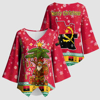Angola Christmas Kimono Sleeve Blouse with Santa, Gifts, and National Flag Map Motif - Wonder Print Shop