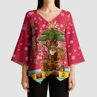 Angola Christmas Kimono Sleeve Blouse with Santa, Gifts, and National Flag Map Motif - Wonder Print Shop