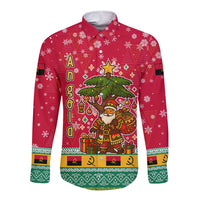 Angola Christmas Long Sleeve Button Shirt with Santa, Gifts, and National Flag Map Motif - Wonder Print Shop