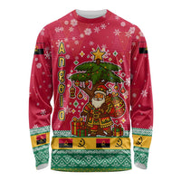 Angola Christmas Long Sleeve Shirt with Santa, Gifts, and National Flag Map Motif - Wonder Print Shop