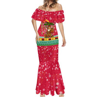Angola Christmas Mermaid Dress with Santa, Gifts, and National Flag Map Motif - Wonder Print Shop