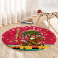 Angola Christmas Round Carpet with Santa, Gifts, and National Flag Map Motif - Wonder Print Shop