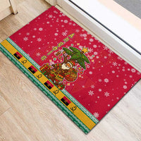 Angola Christmas Rubber Doormat with Santa, Gifts, and National Flag Map Motif - Wonder Print Shop