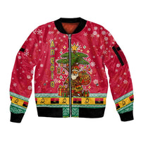 Angola Christmas Sleeve Zip Bomber Jacket with Santa, Gifts, and National Flag Map Motif - Wonder Print Shop