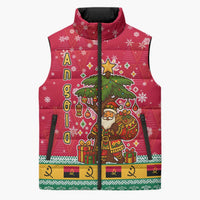 Angola Christmas Sleeveless Puffer Jacket with Santa, Gifts, and National Flag Map Motif - Wonder Print Shop