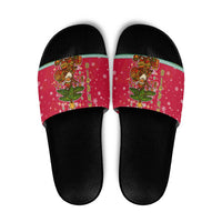 Angola Christmas Slide Sandals with Santa, Gifts, and National Flag Map Motif - Wonder Print Shop
