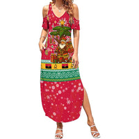 Angola Christmas Summer Maxi Dress with Santa, Gifts, and National Flag Map Motif - Wonder Print Shop