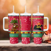 Angola Christmas Tumbler With Handle with Santa, Gifts, and National Flag Map Motif - Wonder Print Shop