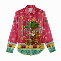 Angola Christmas Women Casual Shirt with Santa, Gifts, and National Flag Map Motif - Wonder Print Shop