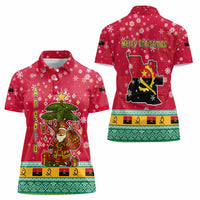 Angola Christmas Women Polo Shirt with Santa, Gifts, and National Flag Map Motif - Wonder Print Shop