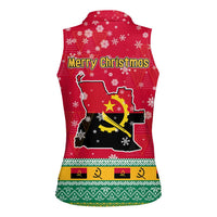 Angola Christmas Women Sleeveless Polo Shirt with Santa, Gifts, and National Flag Map Motif - Wonder Print Shop
