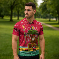 Angola Christmas Zipper Polo Shirt with Santa, Gifts, and National Flag Map Motif - Wonder Print Shop