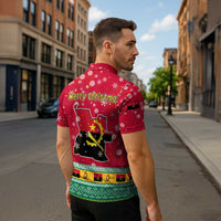 Angola Christmas Zipper Polo Shirt with Santa, Gifts, and National Flag Map Motif - Wonder Print Shop